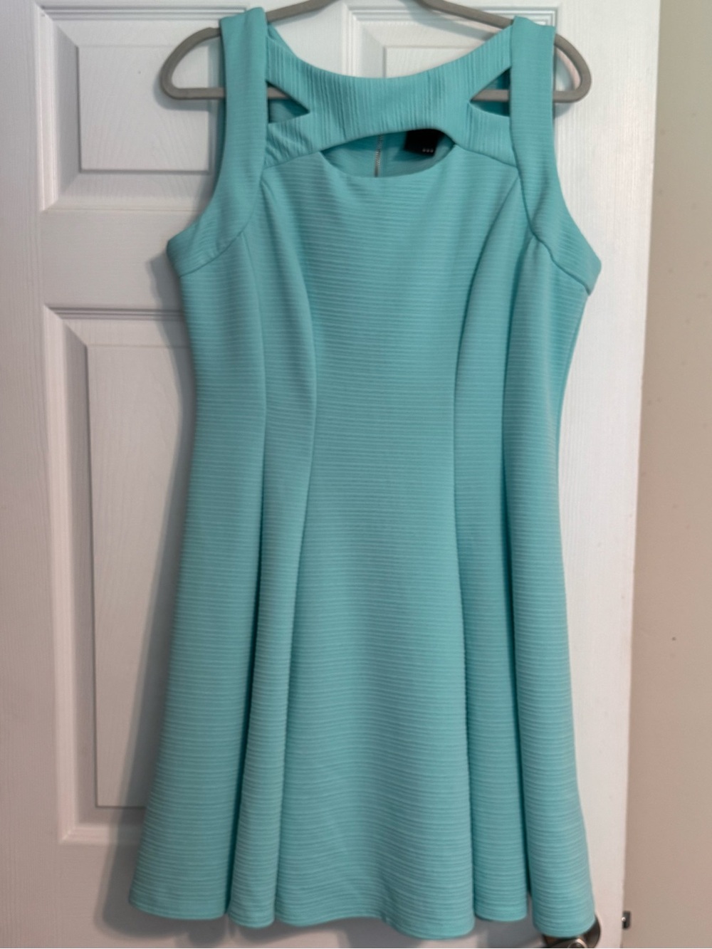 Gabby Skye Teal Aqua Sleeveless Cutout Ribbed Textured Fit & Flare Dress Size 16